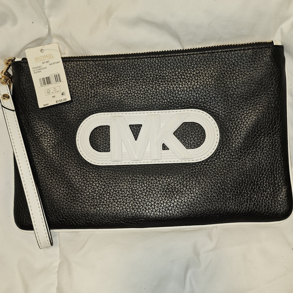 Michael Kors Black & White MK Logo Wristlet